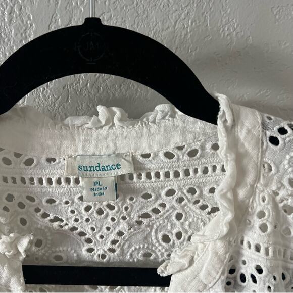 Sundance Floral Embroidered Lace Detail White Linen Blouse - Picture 4 of 7